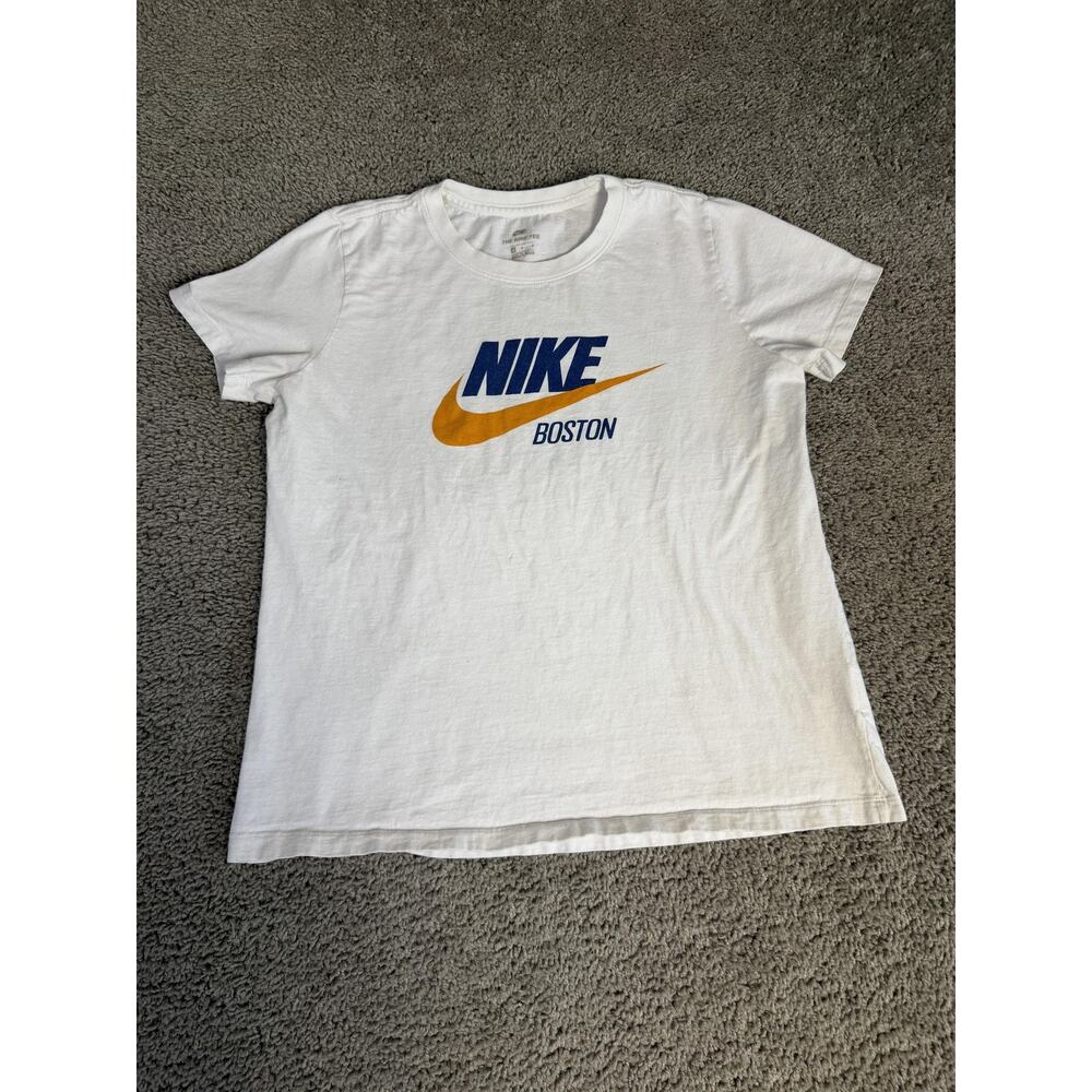 Nike Shirt Mens M White Boston Swoosh Graphic Crew Neck Tagless Jersey Sports